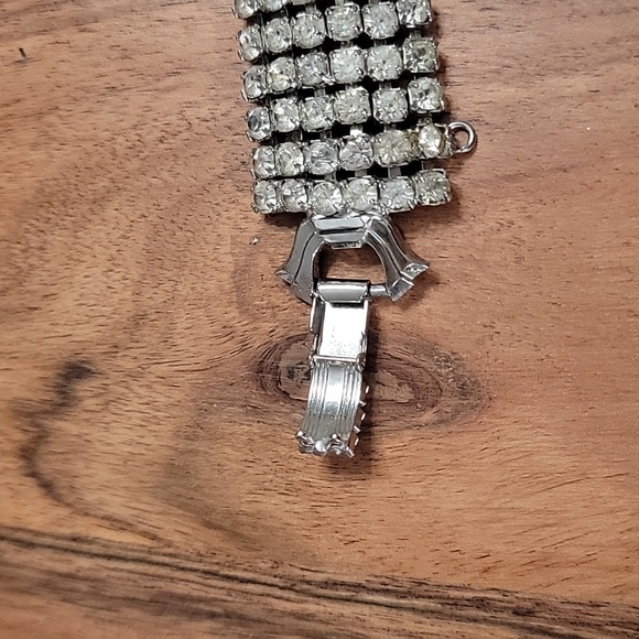Vintage Weiss Art Deco Style Rhinestone Wide Silver Tone Bracelet - Picture 5 of 11